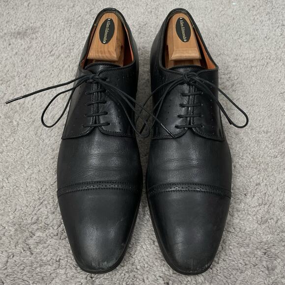 Santoni Classico Black Cap Toe Leather Dress Shoe Mens 10.5 D (UK 9.5) Brogue main image 7